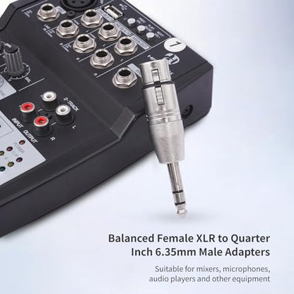 XLR Female to 1/4" TRS Adapter, 2-Pack, Balanced 6.35mm Male to XLR Female Connector for Microphone, Audio Interface, Mixer, Studio Equipment, Professional Audio Cable - color: XLR F TO 1/4" TRS