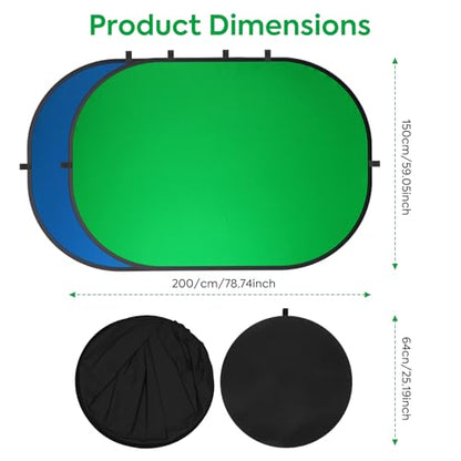 Portable Green Blue Backdrop 5x6.5ft/1.5x2m,2 in 1 Pop Up Collapsible Reversible Background with Carrying Bag for Photography Studio, Video & Live Streaming