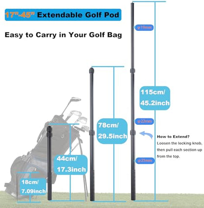 Golf Tripod Selfie Stick with Stake Spike for Golf Swing Training, Extendable Magnetic Cell Phone Golf Tripod Stand, Golfpod for Magsafe, for Insta 360 Cameras