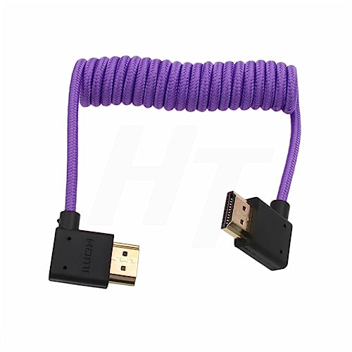 HDMI to HDMI 4K 8K 60p Cable Right Angle Braided Coiled for Panasonic Sony Canon Nikon ZCAM Camera Atomos Ninja V SmallHD Blackmagic Monitor Purple - color: Left to Right Angled, Braided Purple
