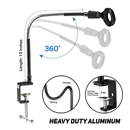 Desktop Mic Stand 13" Flexible Gooseneck Microphone Stand Desk Universal Microphone/Phone Stand Holder with Heavy Duty Desk Clamp, Mic Clip, 3/8" to 5/8" Screw Adapter for Universal Mic - size: 13INCHS