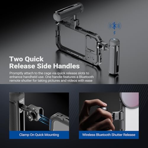 NEEWER Phone Cage Kit Compatible with iPhone 17 Pro Max Only, Video Rig Stabilizer Accessories with 67mm Filter Ring, 17mm Lens Backplate, T Mount Adapter, Two Quick Release Handles, PA144 (Black)