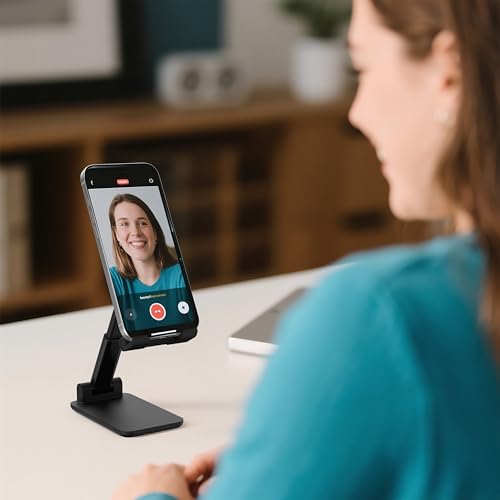 Cell Phone Stand, Adjustable Angle and Height Cell Phone Holder for Desk, Foldable and Portable, Anti-Slip Silicone Pad, Compatible with All Mobile Phones and 4-8 Inch Devices (Black&Black) - color: Black&Black