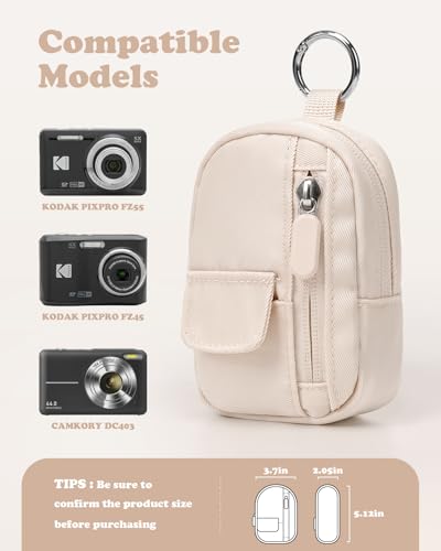 SQERO Soft Camera Case for Digital Camera KODAK PIXPRO FZ55/ FZ45/CAMKORY DC403 FHD 1080P,Travel Camera Pouch, Carry Case Bag Cute Small - color: Beige
