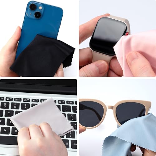 Vemiss 6 Pack Microfiber Glasses Cleaning Cloth, Wipes Lens Eyeglasses & Screens - Reusable, Portable with Keychain & Pouch - Sunglasses, Jewelry, Phone Cleaner Cloth (Color 1) - color: Color 1