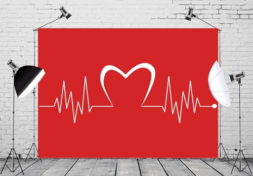 15x8ft Fabric Happy Valentine's Day Backdrop for Photography Art Design Health Medical Heartbeat Pulse Background for Lovers Valentine's Day Party Decoration Photo Studio Props - size: 15x8FT