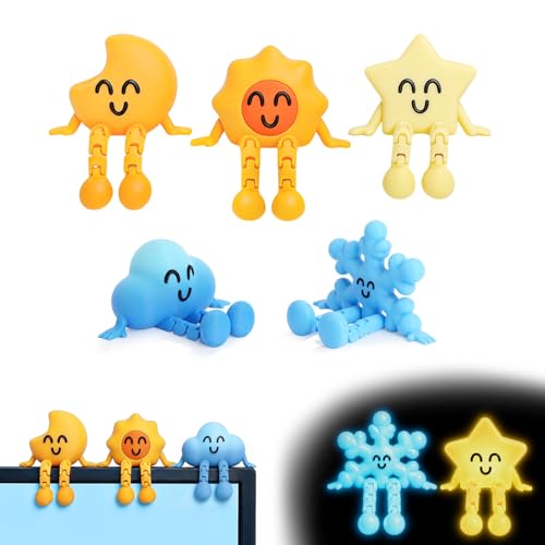 5 pcs 3D Printed Weather Buddy Computer Monitor Decor, 3D Printed Animal Decor for Stress Relief, Glow in The Dark Fidget Toys for Favors Birthday Gifts Desk Pets Office Home Decor