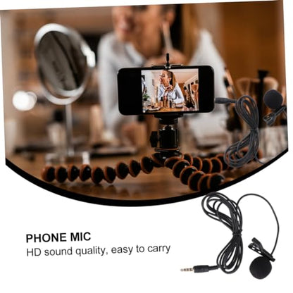 Toyvian Mini Clip Lavalier Condenser Microphone for Smartphones Laptops and Cameras Portable Hand Mic for Video Recording and Meetings Includes Rotary Clip Black