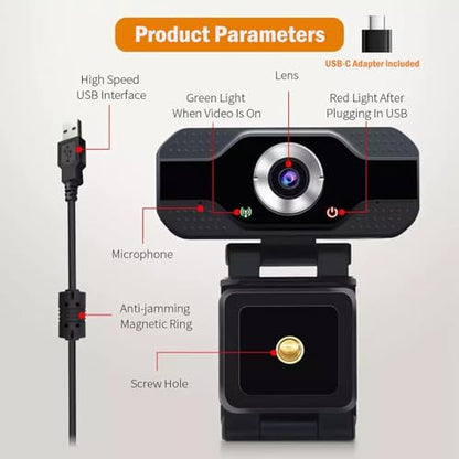 2K HD Webcam with Microphone, Noise Cancellation, Privacy Cover, Wide-Angle Lens, Auto Light Correction, Plug & Play USB Webcam for Laptop, Desktop, PC, Zoom, Skype, Stream (2K) - style: 2K