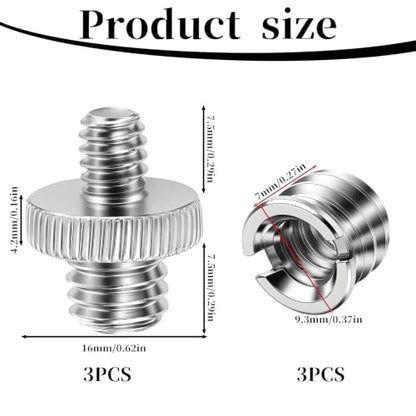 3 PCS 1/4 Inch to 3/8 Inch Tripod Adapter & 3PCS 3/8 to 1/4 Mount Screws Adapter, Threaded Screws Adapters Double Head Stud Standard Mounting Thread Converter for Camera Tripod Monopod Light Stand