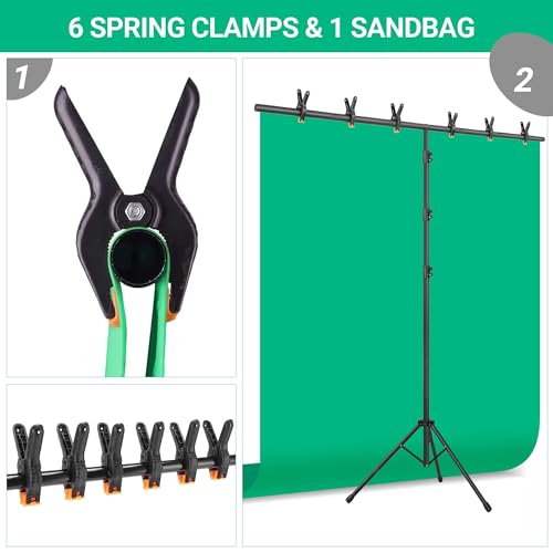 T-Shape Portable Backdrop Stand – 8x5.2ft Adjustable Photo Background Stand Kit, Sturdy Small Back Drop Holder with 6 Spring Clamps, Sandbag, Carry Bag for Party, Photography and Video Studio