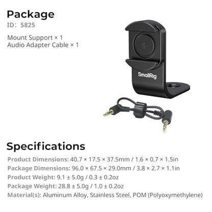 SMALLRIG Cold Shoe Mount 360° Adjustable for Insta360 X5 / X4 Accessories, Invisible Microphone Mount for DJI Mic 3 Transmitter, with 18.5mm Audio Adapter Cable - 5825 - style: Cold Shoe Mount