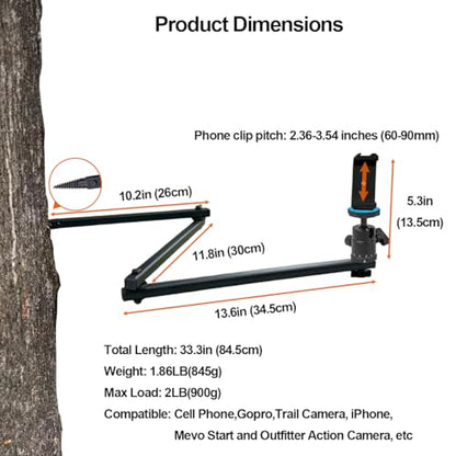 Tree Stand Phone Mount for Hunting,Camera Arm for Hunting,Treestand Phone Holder for Self Filming Hunts, Compatible Gopro,Trail Camera, iPhone, Mevo Start