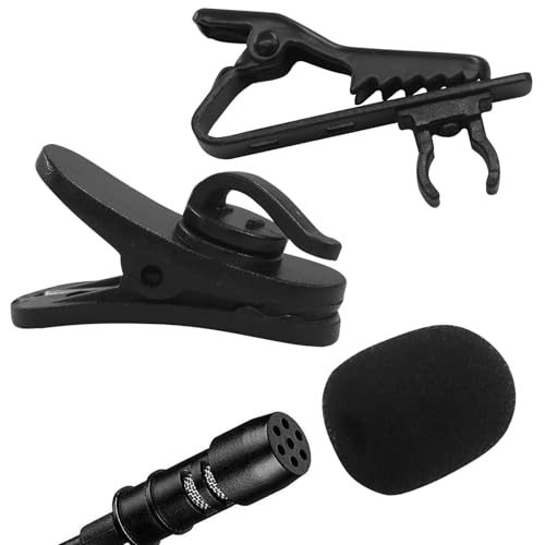 12 Pcs Lavalier Microphone Clips Replacement Kit with 12 Pcs Foam Windscreen Covers, 12 Pcs Plastic Wire Clips for Voice Recording, Video Conferencing, Online Meetings and Video Creators - size: 12 Pack