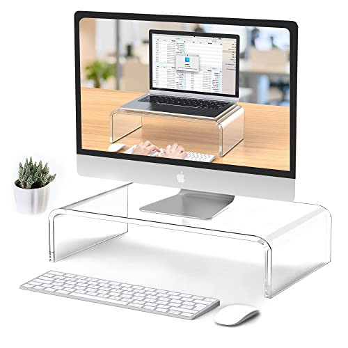 Acrylic Monitor Stand Riser Clear Laptop Stand Riser L15 xW7.5 xH4 | PC Holder, Compatible with All Notebooks and Monitor, Decoration for Office & Home,White Aesthetic Design, Office Supplies - size: 15''