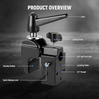 NEEWER 2 Pack Super Clamp with 5/8" Stud, Spring Lock, 2.4" Jaw Grip Heavy Duty Crab Pole Clamp for Round Pipe Flat Surface, for Photography Studio Camera Lighting Mounting, Max Load 33lb/15kg, UA017 - style: UA017(2 Pack）