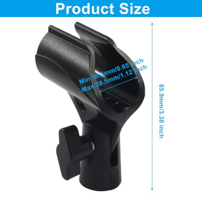 4 Pack Universal Microphone Clip – Adjustable Mic Clip Holder for Mic Stand, Fits 0.65-1.12 Inch Diameter Handheld Mics, with 5/8" Male to 3/8" Female Screw Adapter, Black