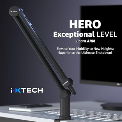 IXTECH Boom Arm - Adjustable 360° Rotatable Microphone Sturdy Stainless Steel Mic Desk, Table Stand Foldable Scissor Stable Mount Arms for Radio Studio, Podcast, Gaming - color: HERO