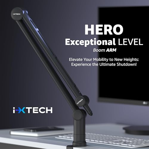 IXTECH Boom Arm - Adjustable 360° Rotatable Microphone Sturdy Stainless Steel Mic Desk, Table Stand Foldable Scissor Stable Mount Arms for Radio Studio, Podcast, Gaming - color: HERO