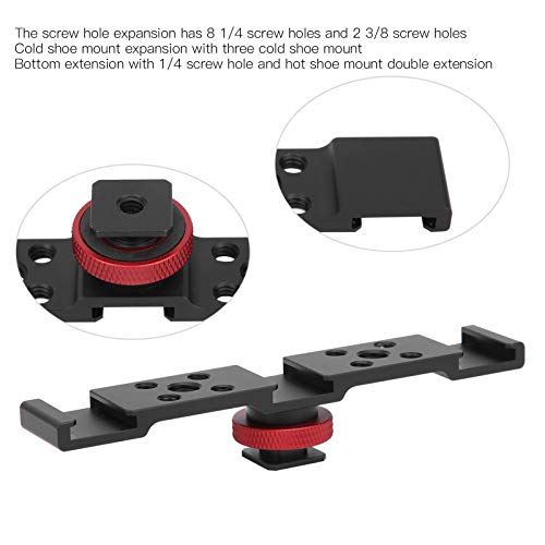 3 in 1 Hot Shoe Mount Adapter, Extension Bar Bracket Stand with 3pcs Hot Shoe Mount for Camera Mobile Phone Rabbit Cage (Black) - color: Black