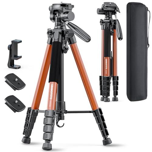 CAMBOFOTO 74"-Camera-Tripod, Professional Aluminum Heavy Duty Tripod Stand for Mirrorless Camera/DSLR/Cell Phone/Camcorder, with Holder and Travel Bag (Orange) - color: Orange, size: 74 inch