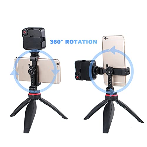Metal Phone Tripod Mount with Rotatable Cold Shoe for Microphone Mount, Compatible with iPhone & Android, Universal Tripod Adapter for Vlogging, Cell Phone Holder, Youtube, Video Creators Rig