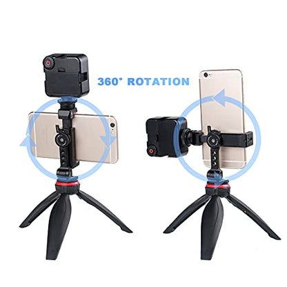 Metal Phone Tripod Mount with Rotatable Cold Shoe for Microphone Mount, Compatible with iPhone & Android, Universal Tripod Adapter for Vlogging, Cell Phone Holder, Youtube, Video Creators Rig