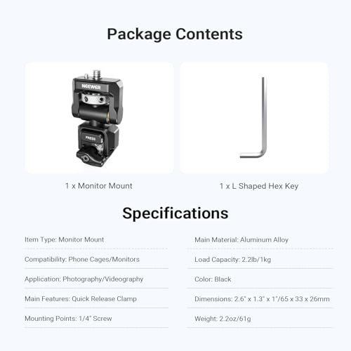 NEEWER Quick Release Monitor Mount for Phone Cage, Video Rig Stabilizer Mobile Photography Accessories Holder Compatible with iPhone Samsung Android F700 Camera Field Monitor, PA127 - style: PA127 for Phone Cage