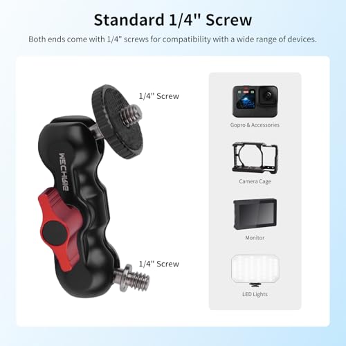 Magic Arm Kit (2-Pack), Double Ballhead with 1/4" Screw & Tripod Mount Adapters for GoPro, Insta360,DJI Action Cameras,DSLR,Fill Light,Microphone - YD053