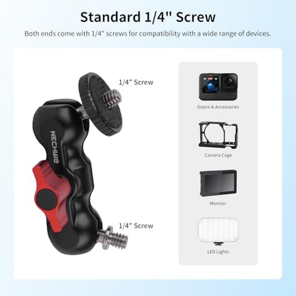 Magic Arm Kit (2-Pack), Double Ballhead with 1/4" Screw & Tripod Mount Adapters for GoPro, Insta360,DJI Action Cameras,DSLR,Fill Light,Microphone - YD053