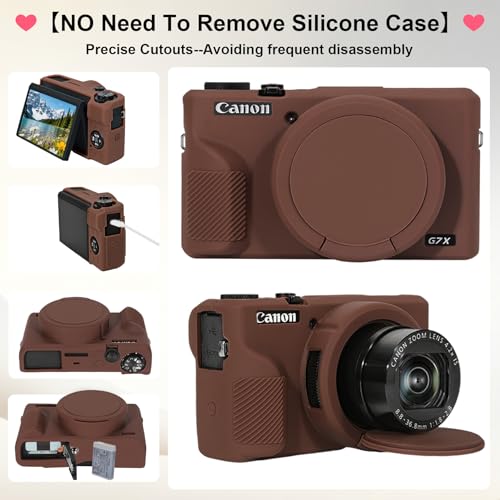 Elonbo Camera Case for Canon PowerShot G7X Mark III Digital Camera, G7X Mark III Hard Carrying Case + Soft Silicone Cover with Removable Lens Cover, Coffee Color - color: Coffee Color