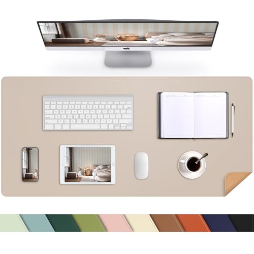 Leather Desk pad Protector, Large Desk mat with Natural Cork & PU Leather,Mouse pad,Non-Slip Office Desk Mat,Waterproof Desk Writing Pad for Office and Home (47in*17in, Beige) - color: Beige, size: 47" x 17"