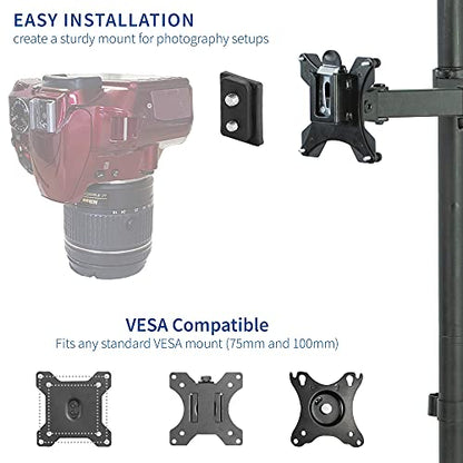 VIVO Universal VESA Adapter Bracket Kit for Cameras, Photo or Video Shooting, 1/4 inch Mount, Attach to Monitor Stand or Tripod, Overhead Portrait or Landscape, Black, MOUNT-V00CAM