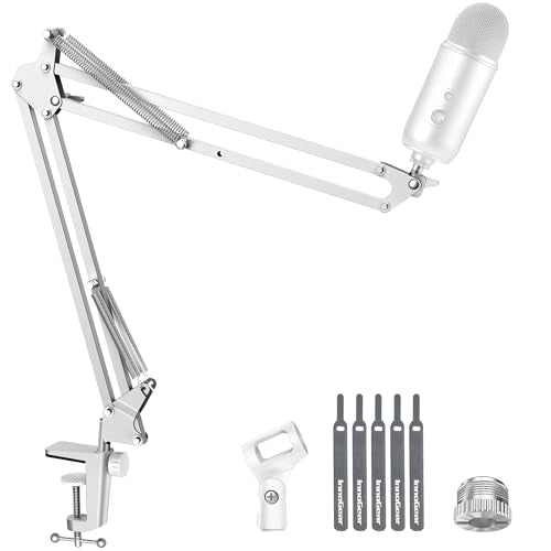InnoGear Boom Arm Microphone Mic Stand for Blue Yeti HyperX QuadCast SoloCast Snowball Fifine Shure SM7B and Other Mic, White - color: White, style: Standard Mic Arm