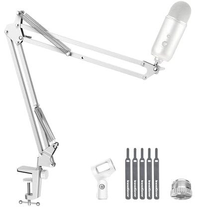 InnoGear Boom Arm Microphone Mic Stand for Blue Yeti HyperX QuadCast SoloCast Snowball Fifine Shure SM7B and Other Mic, White - color: White, style: Standard Mic Arm