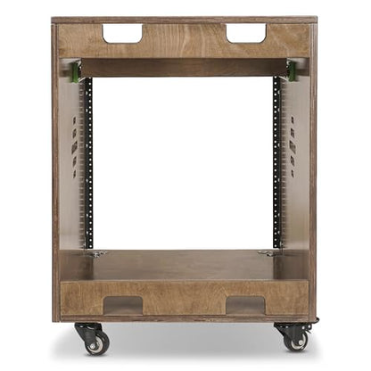 Sound Town 10U Solid Baltic Birch Plywood Studio Rack Desk with Slide-Out Tray, Rubber Feet, Casters, for Recording, Podcasts, Broadcasts, Streaming, Weathered Brown (SDRK-ST10B) - size: 10U, Weathered Brown w/ Tray