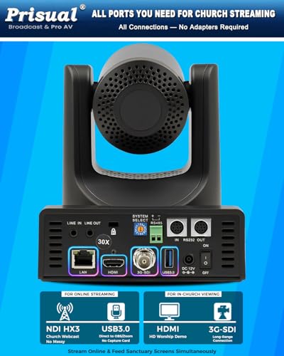 Prisual NDI PTZ Camera Gen 5, 30X Optical Zoom, AI Auto Tracking, 3G-SDI USB LAN PoE HDMI PTZ Camera for Church Broadcast Education Events (Official NDI 6 & NDI HX3 Certified) TEM-30N PRO - color: Titanium Gray