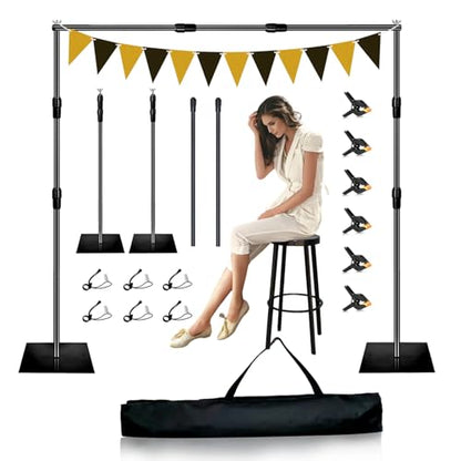 Backdrop Stand, 8x10ft Metal Base Photo Studio Support System, Adjustable Backdrop Frame for Photography, Streaming, Wedding, Projector Screen, Tool Free Setup & Portable Carry Bag - size: 8*10FT
