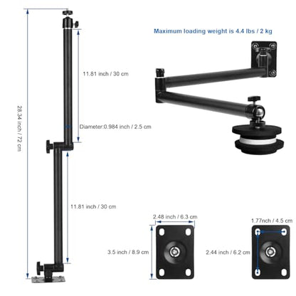 Mippko Articulating Camera Wall Mount with 1/4"-20 Threaded Compatible with DSLR/Security/Webcam/Action/LED Light/CCTV POV Camcorder Cameras,Adjustable Aluminium Alloy Arm Metal Base