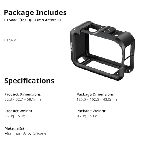 SMALLRIG Action 6 Cage for DJI Osmo Action 6 with Expansion Interfaces, Cold Shoe, 1/4"-20 Threaded Hole, Quick Release, Aluminum Action Camera Cage for DJI Action 6, Protective Frame Cage - 5888 - style: Basic Cage