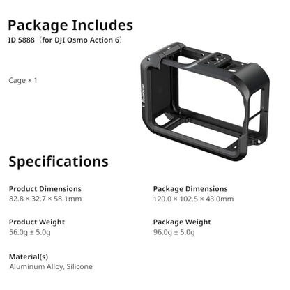 SMALLRIG Action 6 Cage for DJI Osmo Action 6 with Expansion Interfaces, Cold Shoe, 1/4"-20 Threaded Hole, Quick Release, Aluminum Action Camera Cage for DJI Action 6, Protective Frame Cage - 5888 - style: Basic Cage