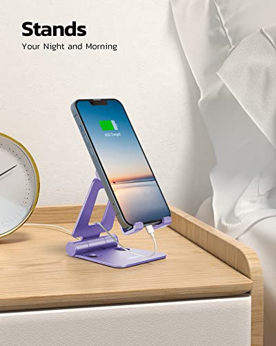 Nulaxy Dual Folding Cell Phone Stand, Fully Adjustable Foldable Desktop Phone Holder Cradle Dock Compatible with iPhone 17 16 15 14 13 12 11 Pro Max Xs Xr X 8, Nintendo Switch, All Phones - Purple - color: E-Purple