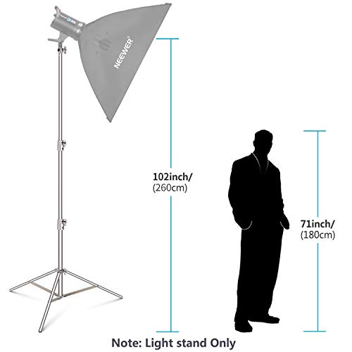 NEEWER 102"/2.6m Stainless Steel Light Stand, Spring Cushioned Heavy Duty Photography Tripod with 1/4” to 3/8” Universal Screw Adapter for Strobe, LED Video Lighting, Ringlight, Monolight, Softbox - style: ST-260SS