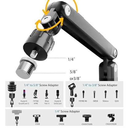 Adjustable Desktop Microphone Stand, Microphone Arm Mic Stand for Fifine AM8, K669B, Blue Yeti, HyperX QuadCast, SoloCast & AT2020, Studio Webcams Recording/Podcasting/Streaming