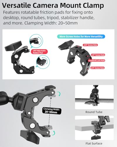 22" Magic Arm w Clamp, Overhead Phone Mount, Desk Camera Mount w Articulating Friction Boom Arm Thread Adapter, for Phone Video Light Webcam Microphone Action Camera Content Creators - size: 22IN-BK