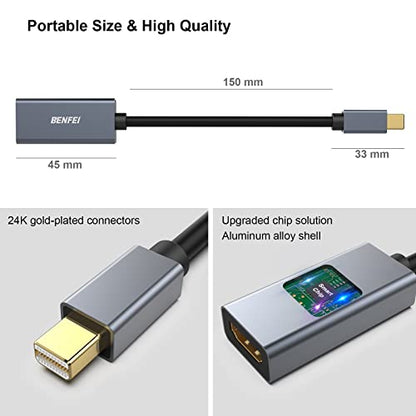 BENFEI Mini DisplayPort to HDMI Adapter 4K, Thunderbolt 2 to HDMI Adapter Compatible for MacBook Air/Pro, Microsoft Surface Pro/Dock, Monitor, Projector[Gold-Plated Connectors& Aluminium Shell] - size: 3 Pack, style: 4K@30Hz