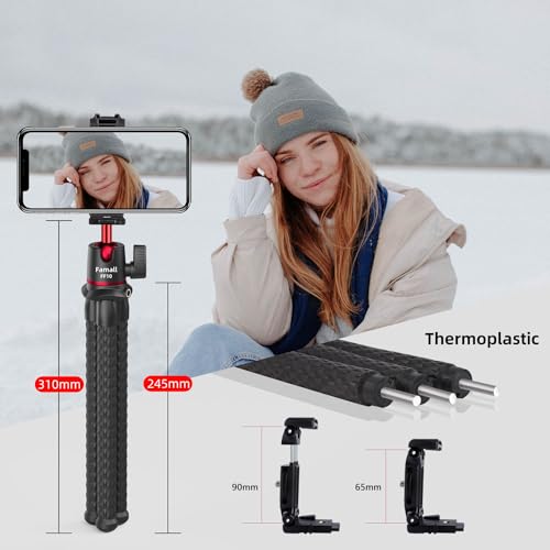 Portable Camera Tripod, Mini Flexible Stand for Phone with Cold Shoe Phone Mount for iPhone iPhone 17 16 15 14 Pro Max XS Max X Canon Nikon Sony DJ Pocket 3 Cameras Gopro Travel