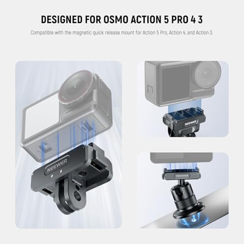NEEWER Action Camera Accessories Kit Compatible with DJI Osmo Action 5 Pro/4/3, Cold Shoe Mount, Quick Release Magnetic Mount & Ball Head Adapter, AC011+AC012+ AC013, Dark Gray - style: AC011+AC012+AC013