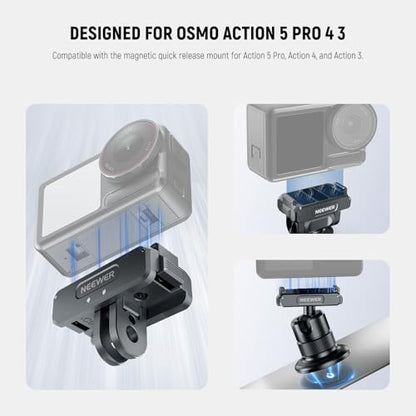 NEEWER Action Camera Accessories Kit Compatible with DJI Osmo Action 5 Pro/4/3, Cold Shoe Mount, Quick Release Magnetic Mount & Ball Head Adapter, AC011+AC012+ AC013, Dark Gray - style: AC011+AC012+AC013