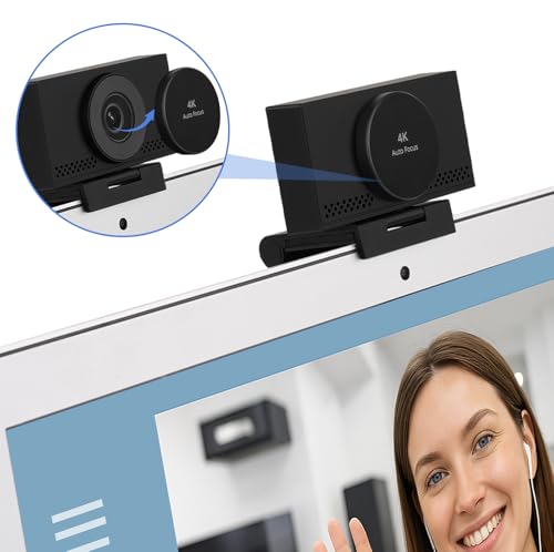 MEGREZ 4K Webcam with Microphone, AutoFocus HD USB C Web Camera with Privacy Cover, Plug & Play Streaming Webcam for Zoom Meetings, Skype, YouTube, Laptop/Desktop/PC